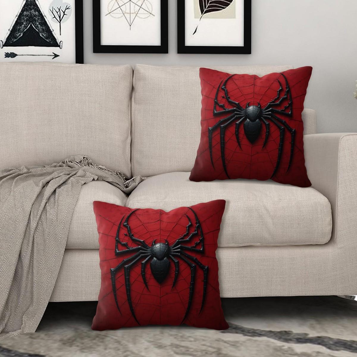 Dark Superhero Themed Throw Pillow with Inner Cushion, 45cm Square, with A 3D Black Spider Web Pattern Throw Pillow,Soft Comfortable Decor for Bedroom & Sofa, Warm and Soothing Soft Furnishings.