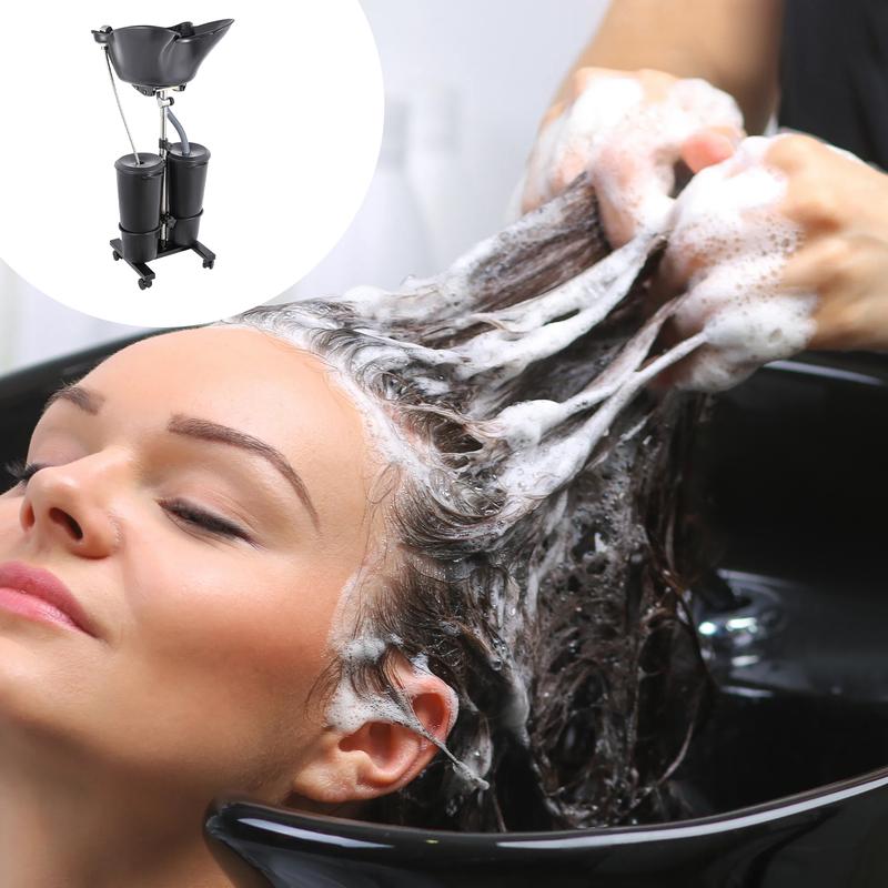 Portable Shampoo Bowl with Electric Pump, Hair Washing Station for Home & Barber Use, Portable Sink for Washing Hair with Dual-Bucket Design, Height Adjustable Stand