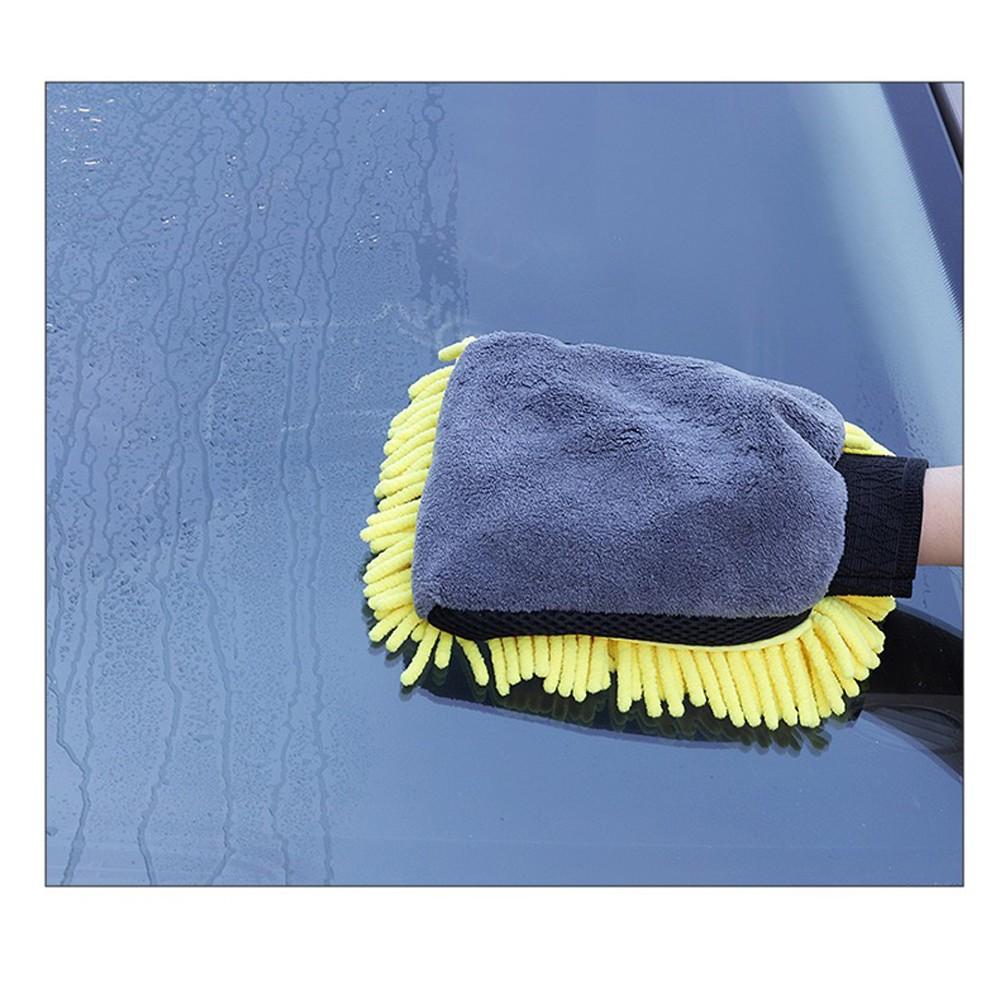 Car Wash Mitt Microfiber 2-Pack, Scratch-Free & Lint-Free, Double-Sided Chenille & Coral Fleece, Waterproof, 10.25"x7.5", & Blue