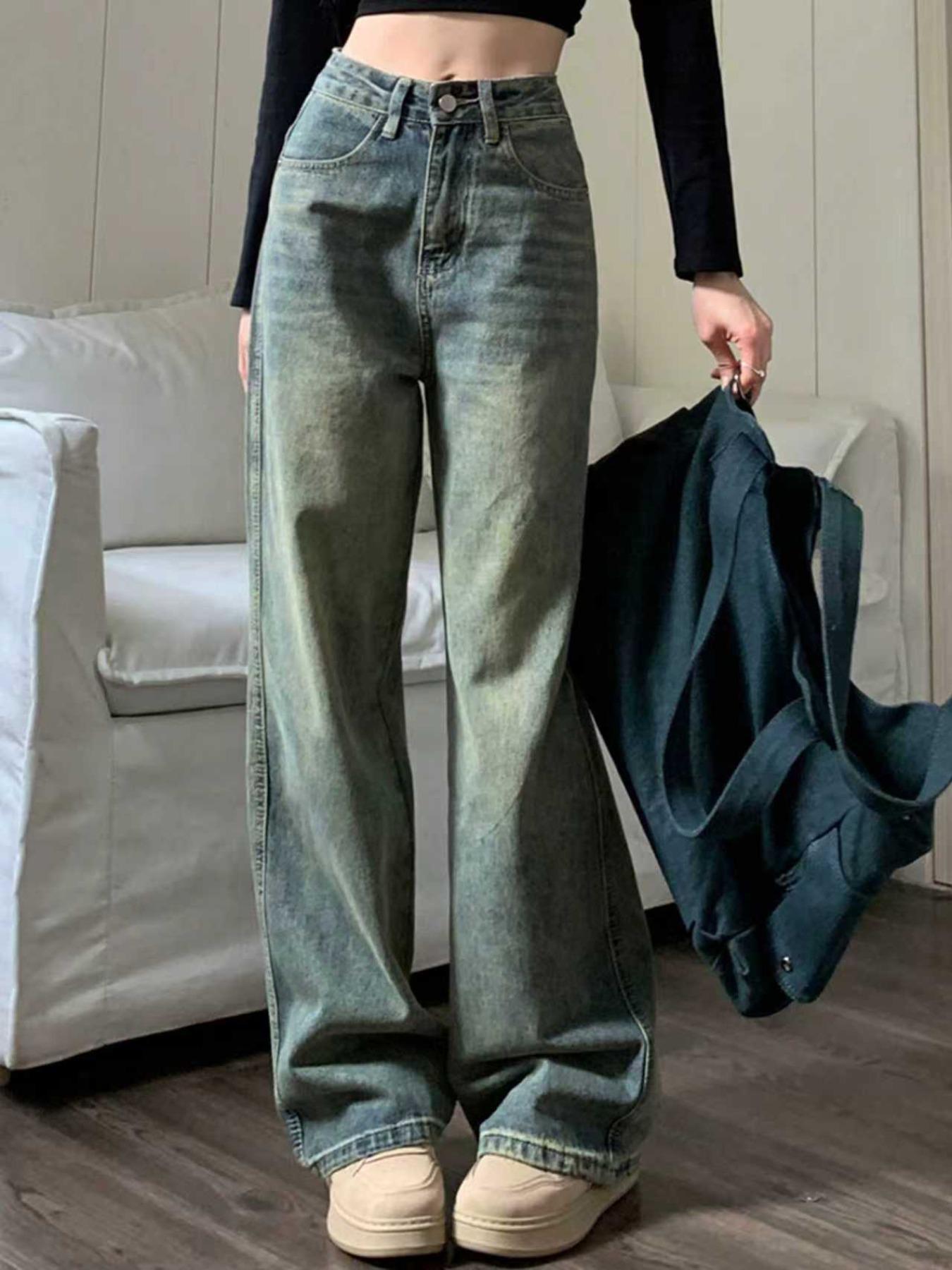Women's New Fashion Wide Leg Pants Comfortable High Waist Slimming Washed Denim Long Jeans, Elegant Style, All Seasons Wear