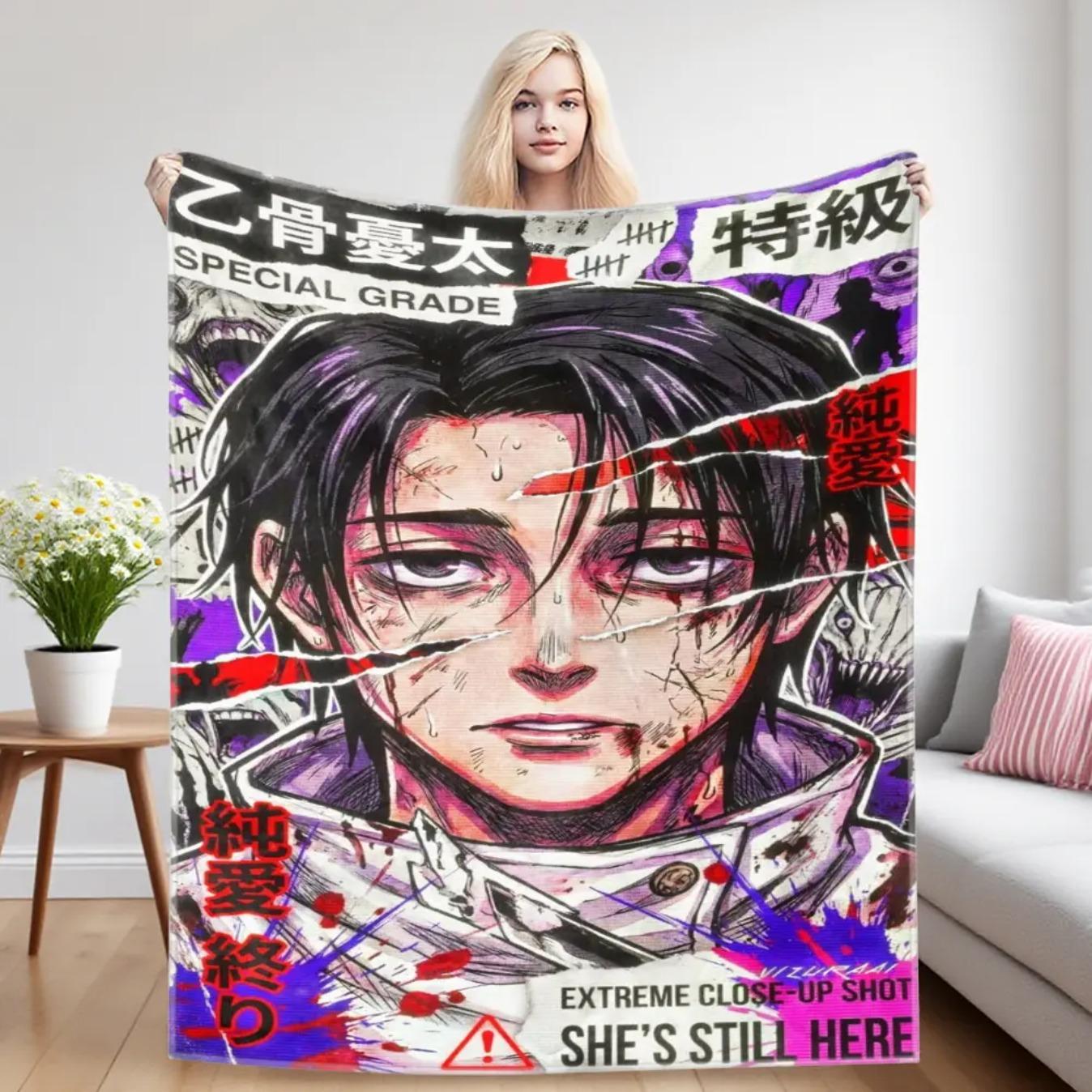 Jujutsu Kaisen Inspired Anime Blanket Featuring Gojo Satoru Toji Fushiguro Yuji Itadori Yuta Okkotsu Ultra Soft Flannel Throw Blanket Cozy Lightweight for Sofa Bed Couch Travel All Season Gift for Anime Fans Birthday Christmas
