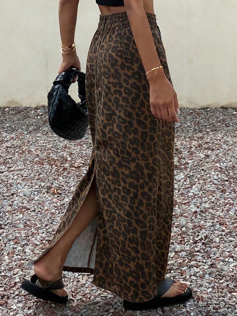 Women's Leopard Print Long Dress, Casual Fitted Button Fly Design, All-Season Wearable Fashion, Perfect for Daily & Occasions