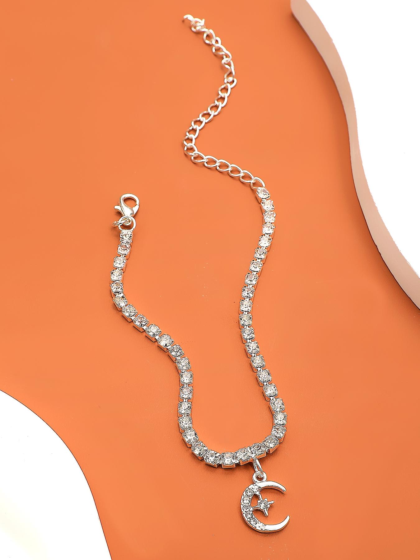 Rhinestone Star & Moon Charm Anklet, Fashionable Jewelry for Women & Girls for Party, Daily Clothing Decor, Trendy All-match & Exquisite Jewelry for Birthday Gift, Elegant Fashion Accessories