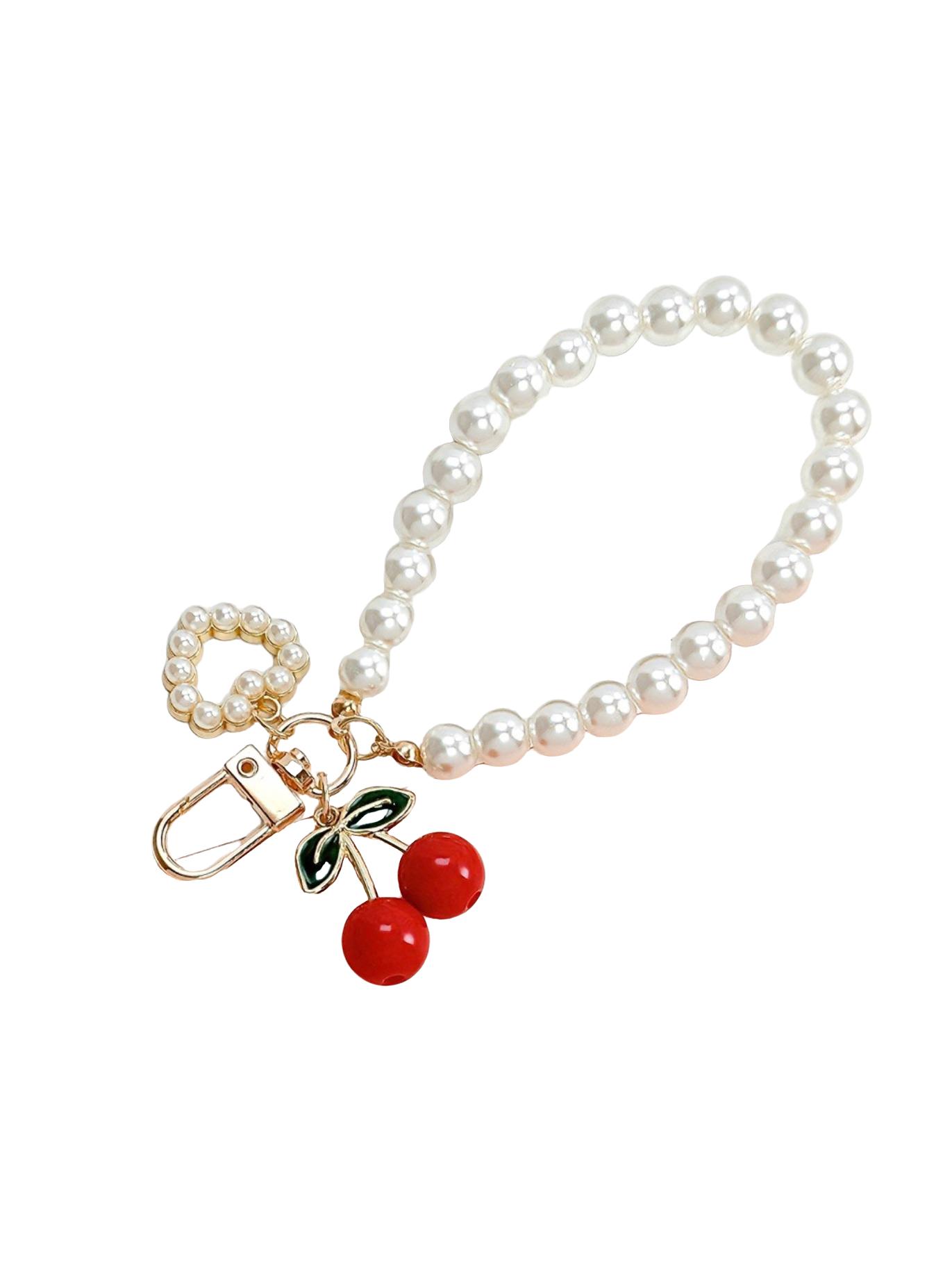 Sweet Alloy Cherry Pearl Shell Bag Charm, Phone Accessory, Elegant Design, Perfect for Bags and Phones, Unique Jewelry Piece