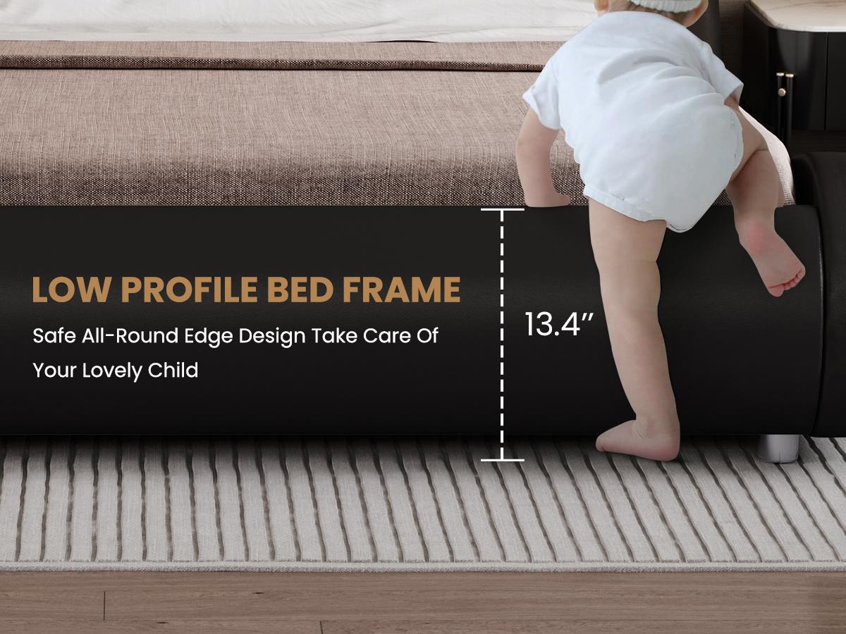 SHA CERLIN Deluxe LED Bed Frame with PU Leather Upholstered Adjustable Headboard,Modern Low Profile Sleigh Design,Heavy Duty Wood Slat Support,No Box Spring Needed,Full/Queen/King Size#ChristmasGifts#TikTokShopBlackFriday