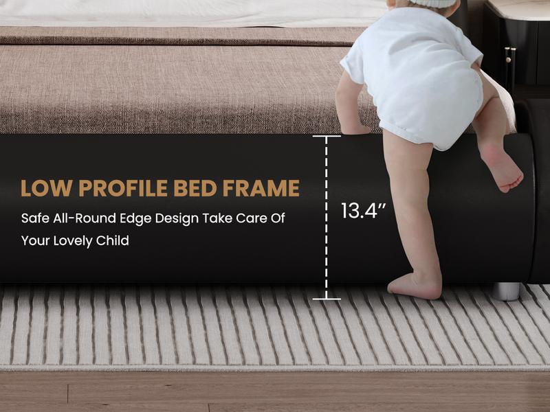 SHA CERLIN Deluxe LED Bed Frame with PU Leather Upholstered Adjustable Headboard,Modern Low Profile Sleigh Design,Heavy Duty Wood Slat Support,No Box Spring Needed,Full/Queen/King Size#ChristmasGifts#TikTokShopBlackFriday