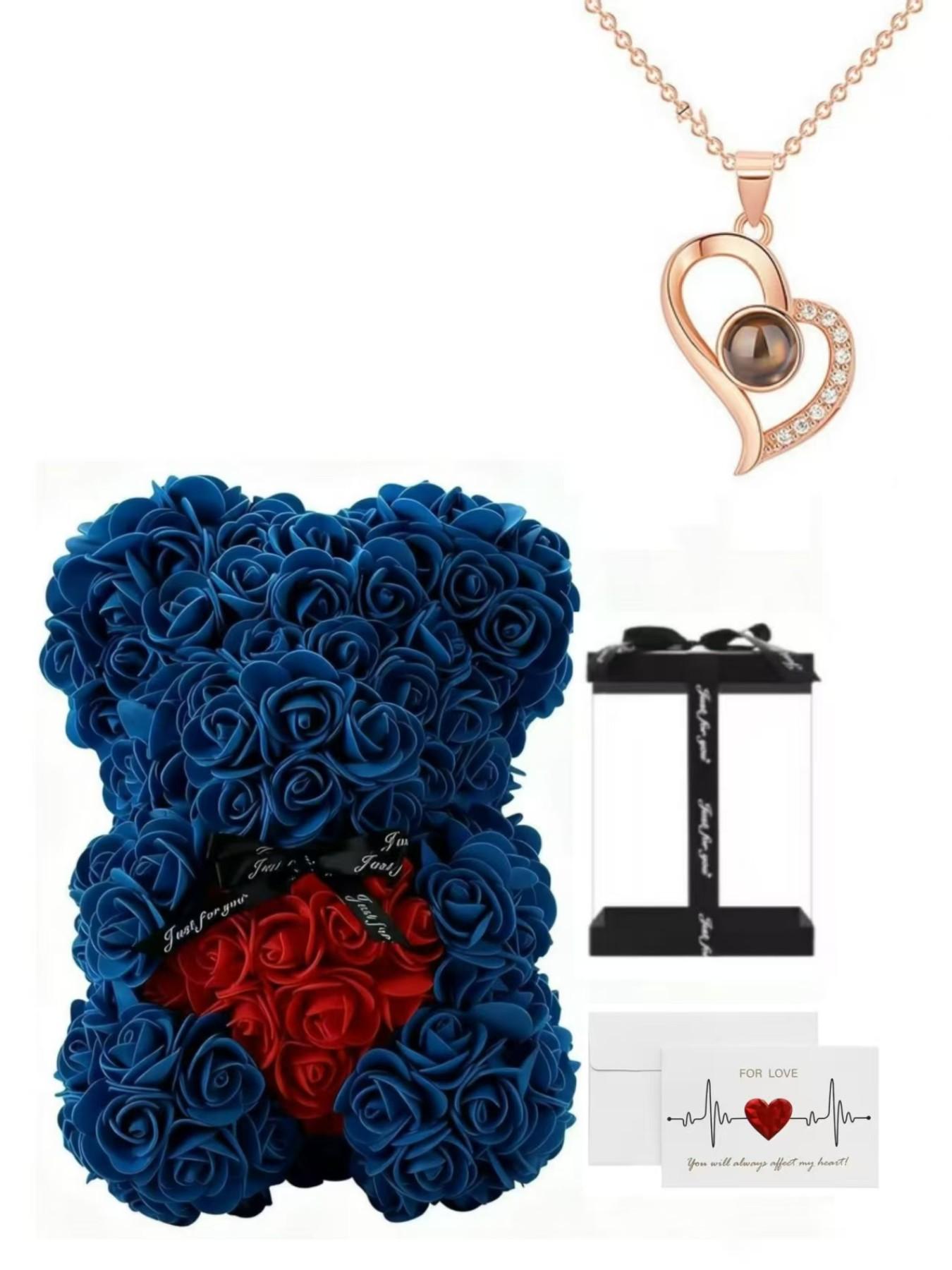 Valentine's Day Gift Set, 100 Languages Love Necklace, Heart Bear, Romantic Card, Mother's Day Present, Perfect for Girlfriend and Mom