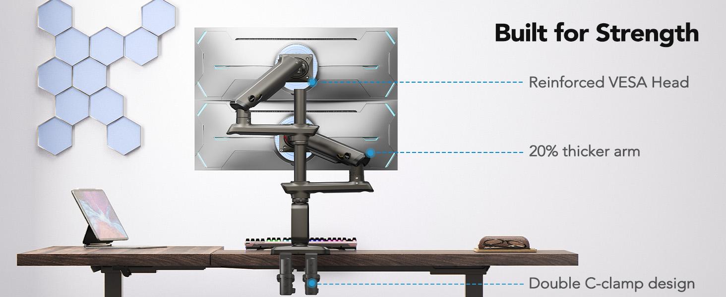 HUANUO Dual Monitor Arm for 13-49" Ultrawide Screens up to 40 lbs, Heavy Duty Aluminum Extra Tall Monitor Desk Mount, Vertical Stacked Fully Adjustable Dual Monitor Mount, Max VESA 100x100#TikTokShopBlackFriday