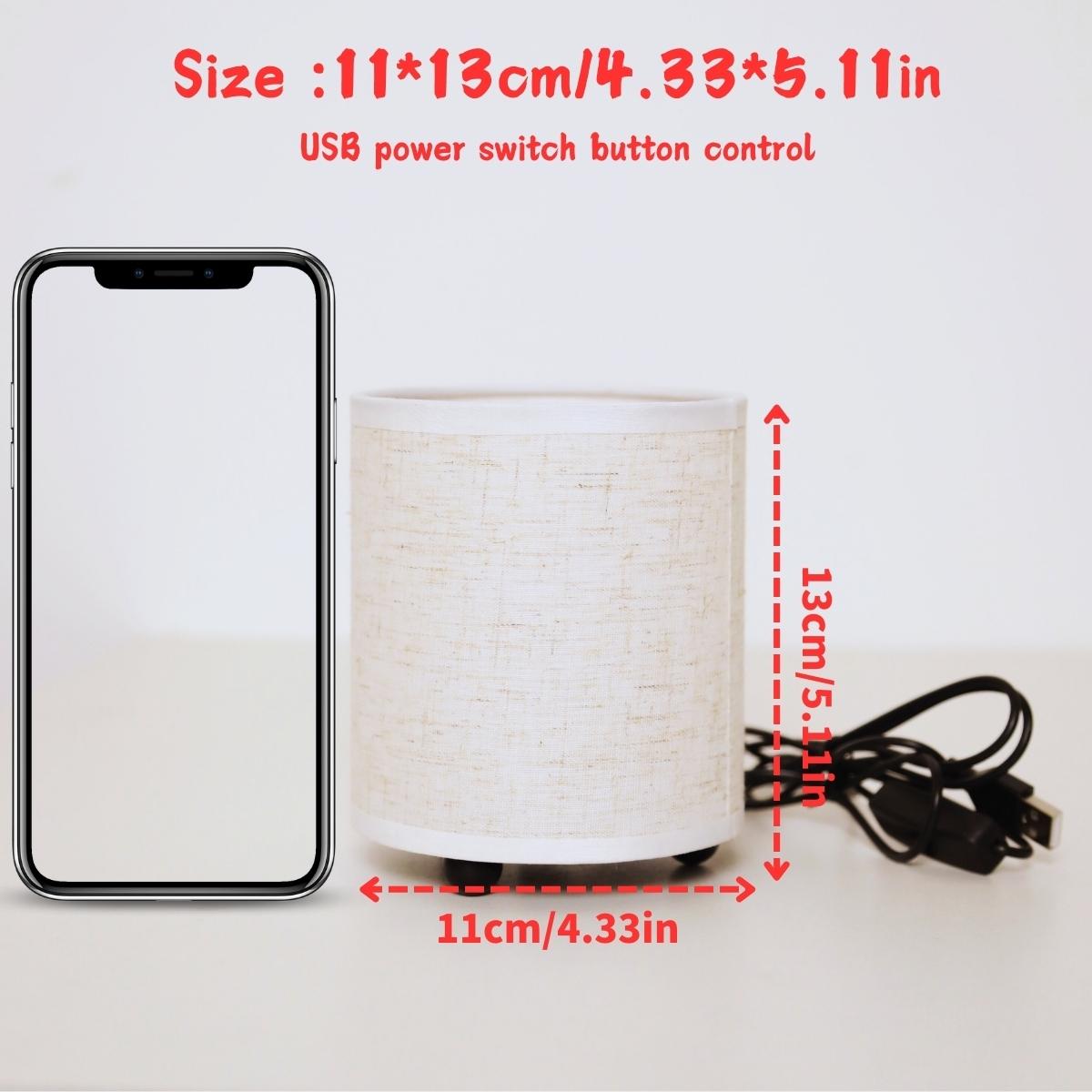 Small Bedside Lamp, Bohemian Style Living Room Table Lamp, USB Powered Night Light, Linen & Floral Cloth Shade, Metal Base, Kids' Room Decor