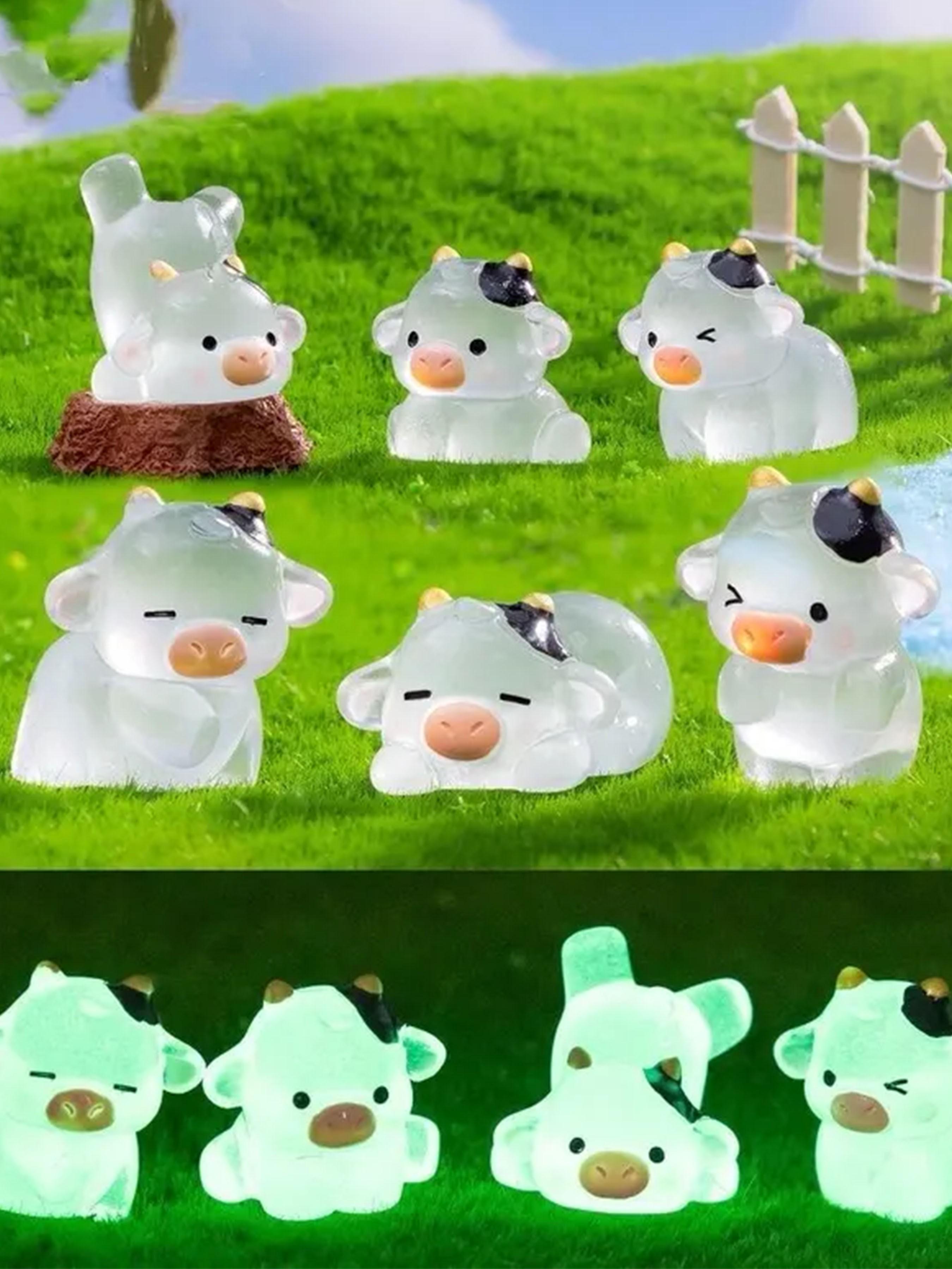 5pcs/10pcs Glow-In-The-Dark Cow Pendant Resin Fluorescent Convex Gemstone, Cute DIY Craft Accessories, Adorable Decorative Ornaments