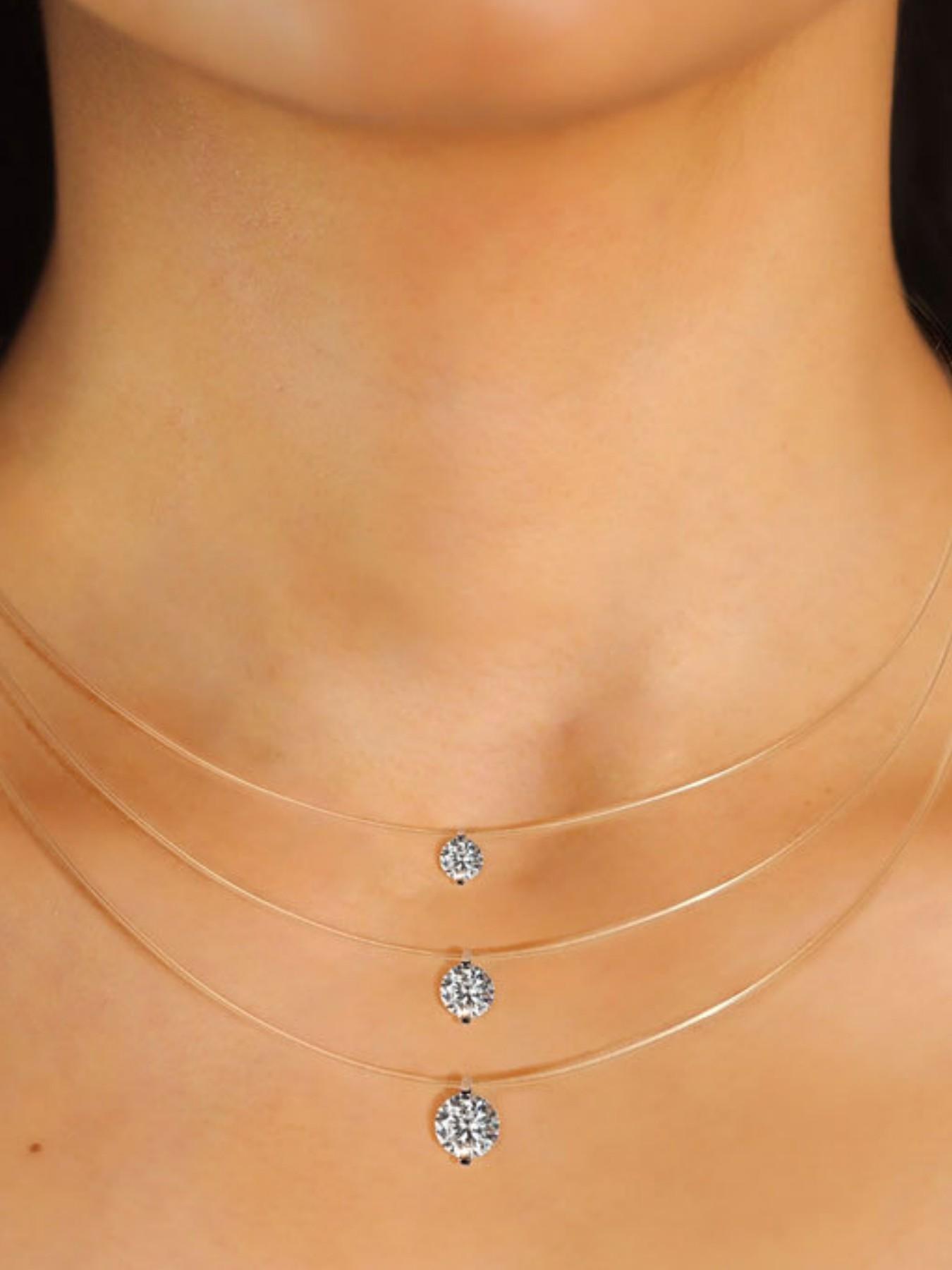 925 Silver Moissanite Pendant Necklace, 0.5-2 Carat, Simple Fish Line Design, Perfect for Weddings, Holidays, Birthdays, Gifts