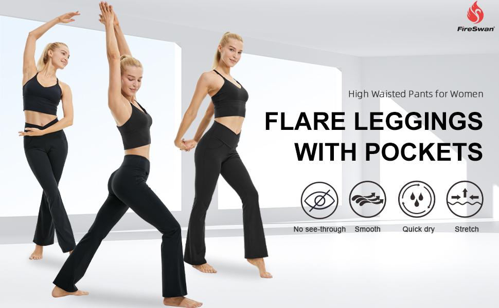 FireSwan Women's Yoga Pants with Pockets Crossover High Waisted Bootcut Pants for Women Gym Workout Flare Leggings