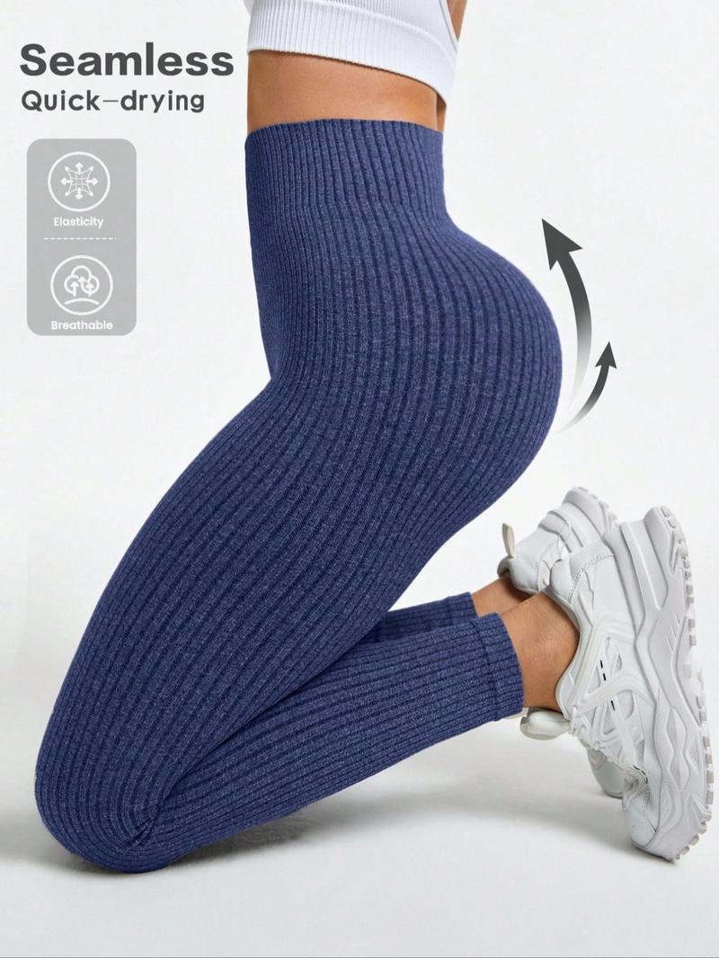 Women's Solid High-Waisted Sports Leggings, Athletic Stretchable Sporty Comfy Breathable Skinny Pants for Yoga Gym Workout, Ladies Sportswear for Indoor and Outdoor Wear