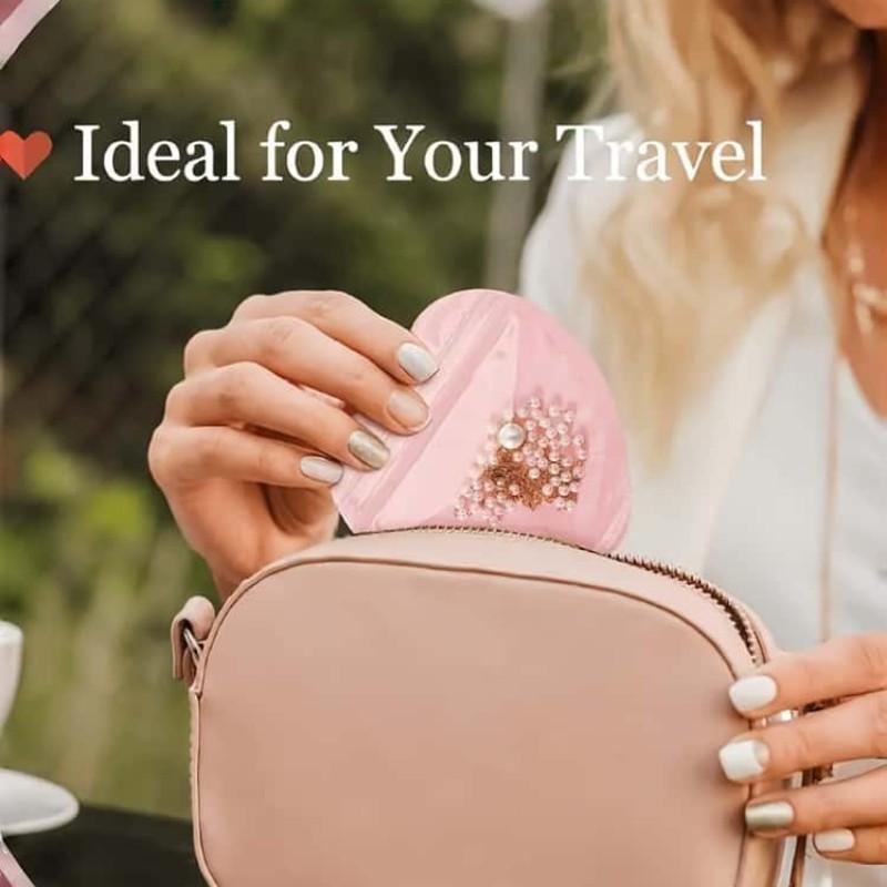 20pcs Pink Heart-Shaped Jewelry Bags, Transparent Sealed Bags, Suitable for Earrings, Rings, Necklaces and Travel Storage