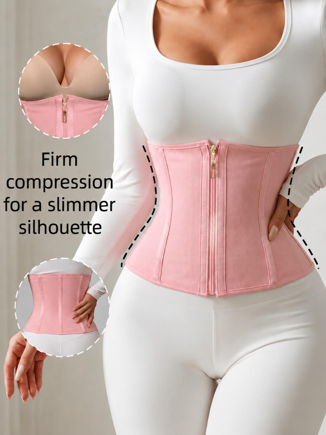 1 Count Women's Skin Friendly Fabric Waist Trainer, Fajas, Front Zipper Adjustable Hook Eye Double Closure Shapewear Belts, Tummy Control Hourglass Waist Cincher, Reflective Strip Design Girdle, Perfect For Body Shaping And Daily Wear, Zip Up Shapewear