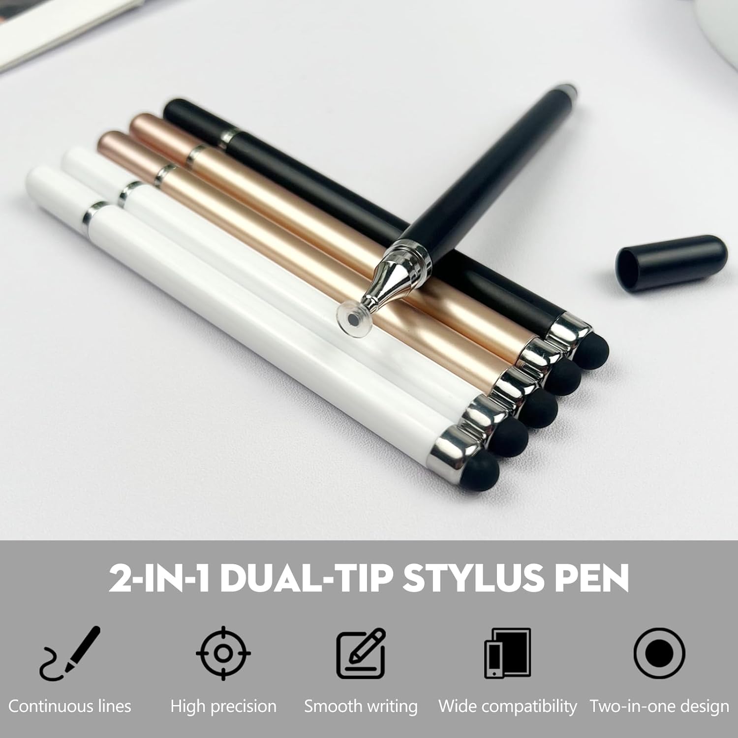 3-Pack Smooth Universal Stylus Pen Accessories for All Touchscreen Devices, 2-in-1 Precision Disc Tip Stylus Compatible with Android, iOS, Tablet, Smartphone – Perfect for Writing, Drawing