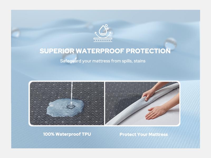 【BEDLORE】4-Grid Pattern Waterproof Fitted Sheet Mattress Protector, Soft & Breathable Fabric with Elastic Deep Pockets, Machine Washable, Ideal for Bedroom & Home Use