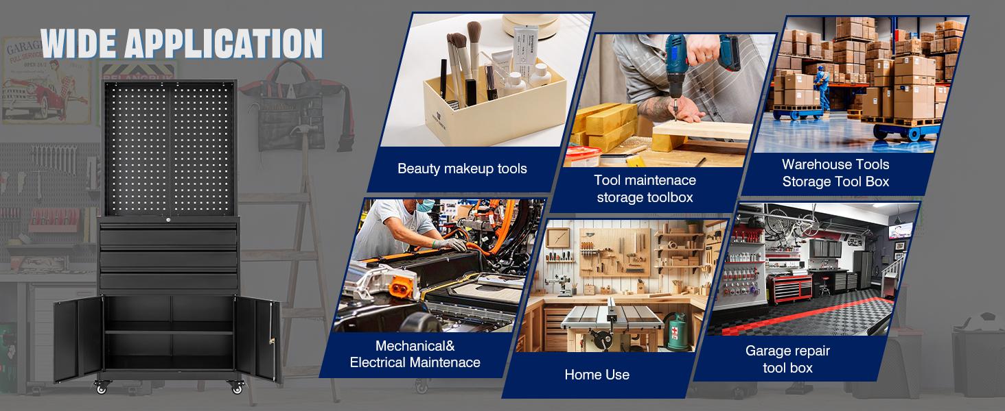 Yizosh Metal Garage Storage Cabinet with Wheels,3-Drawer Rolling Tool Cabinet with 2 Door and Adjustable Shelves,- 71" Steel Tool Cabinet for Warehouse,Garage,Workshop Yizosh Metal Garage Storage Cabinet with Wheels,3-Drawer Rolling Tool Cabinet with 2 Door and Adjustable Shelves,- 71" Steel Tool Cabinet for Warehouse,Garage,Workshop