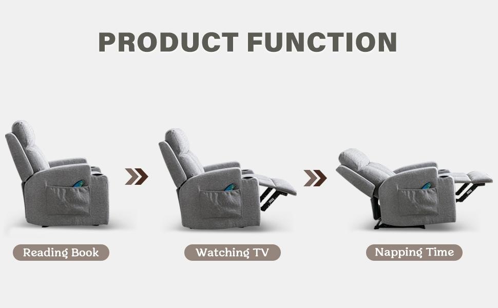 [SpringStatements] Manual Recliner Chair with Massage and Heat Ergonomic Overstuffed Breathable Fabric Reclining Chair with 2 Side Pockets, 2 Cup Holders, Remote Control, Living Room, Bedroom
