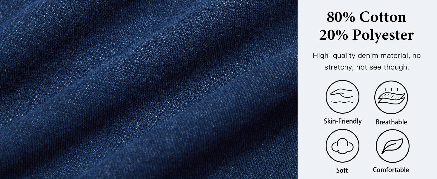 FMEYOA Womens Denim Shirt Dress Long Sleeve V Neck Loose Casual Jean Mini Dress with Pockets