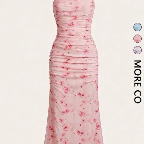 Women's Camisole Long Dress, Elegant Floral Print, Casual Style, Slim-Fitting, Sleeveless, All Seasons, Fashionable Daily Wear, Flower Print Dress