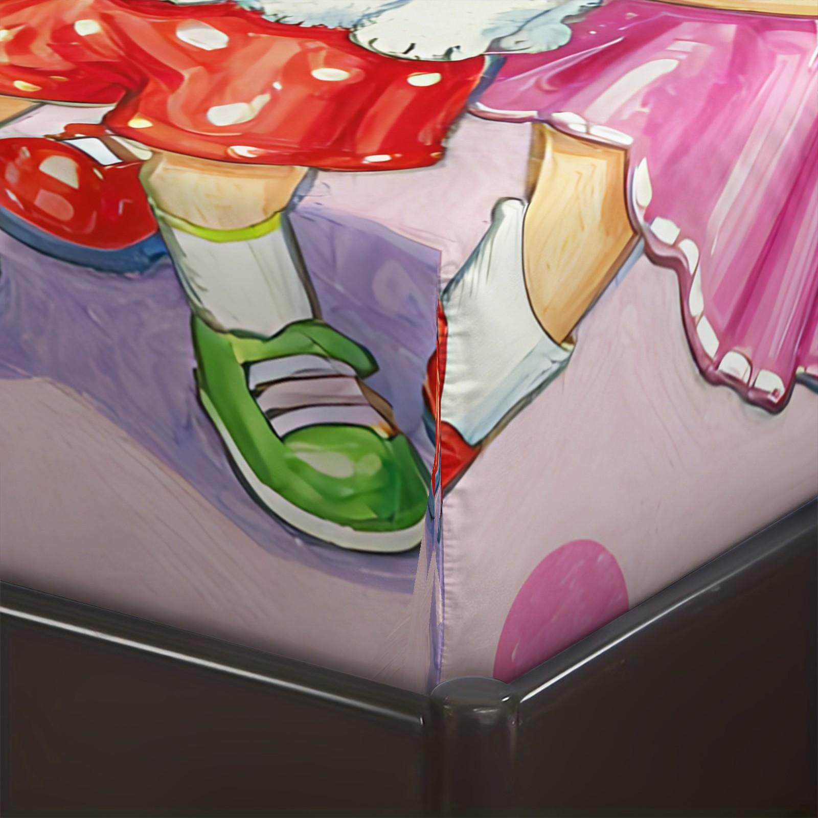 Strawberry Sweetheart Fitted Sheet Set and 2 Pillowcases No Core, Bright Colors, Watercolor Style Characters Collection, Soft Anti-Slip Wrinkle-Resistant, Fairy-Tale Girls Room, Kids Room Decor, Gift Idea