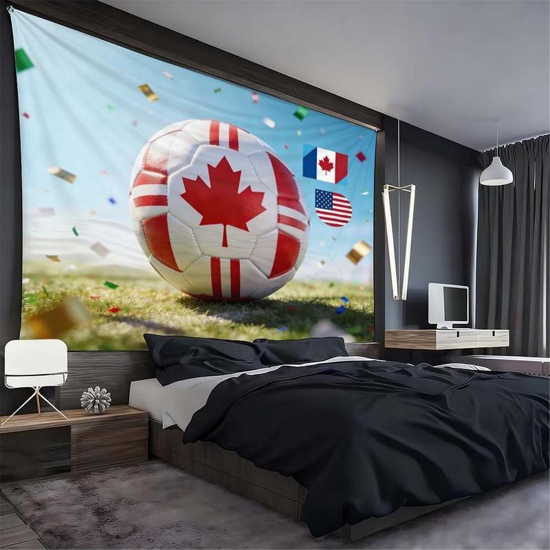 1 pc microfiber FIFA World Cup Soccer Ball Tapestry Canada USA Flag Wall Hanging Home Decor Living Room Bedroom Dining Room Outdoor Holiday Celebration Scene Enhancement Tapestry Background Cloth Hanging Cloth Wall Cloth Decorative Cloth