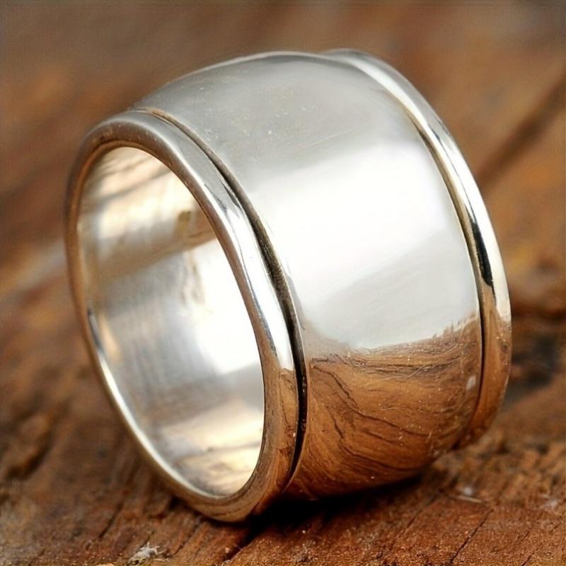 Retro geometric minimalist silver metal ring, wide design, suitable for holiday wear and daily use