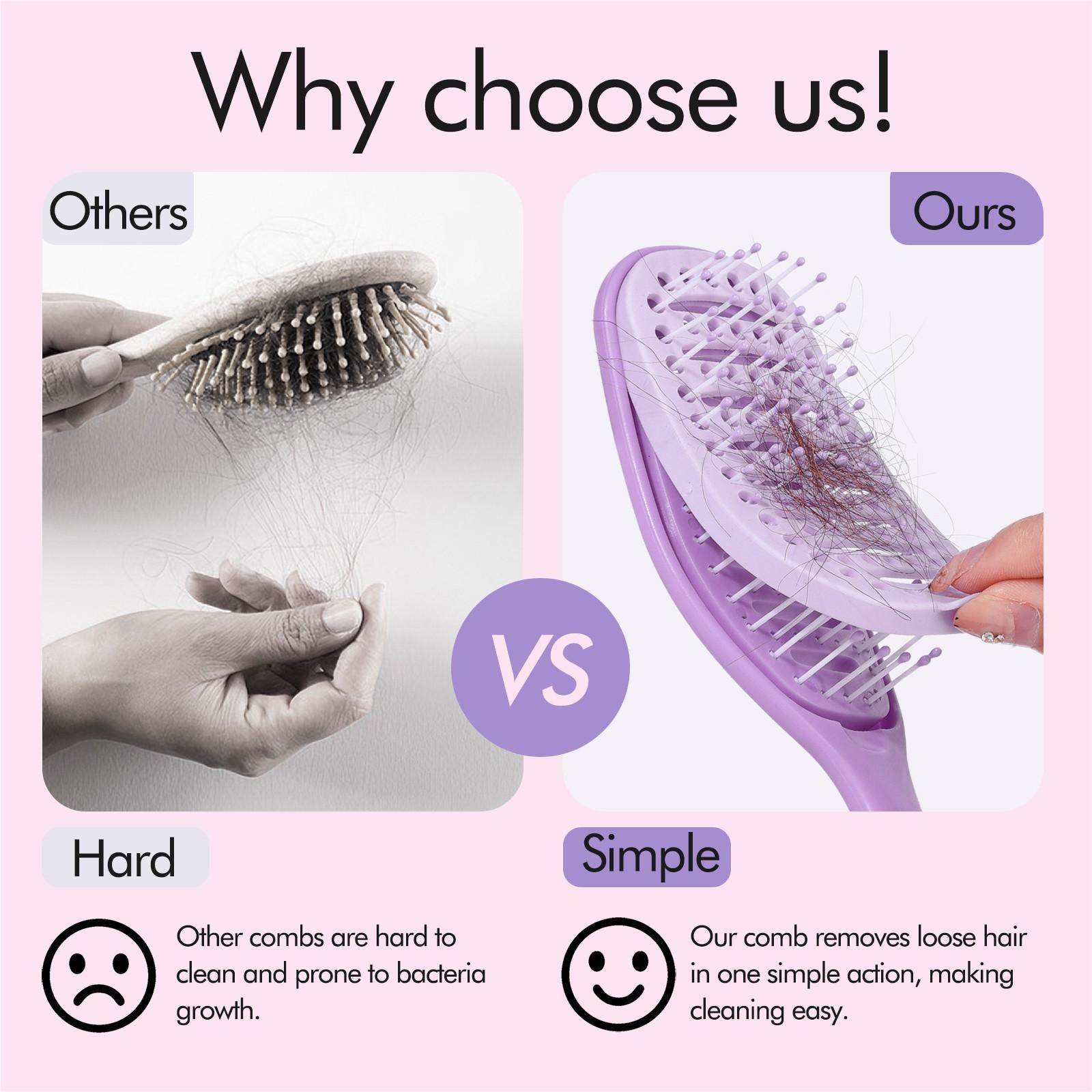 Self-Cleaning Hair Brush, Easy Hair Removal Detangling Comb, Scalp Massage, Anti-Tangle Smoothing Brush for Wet & Dry Hair Care