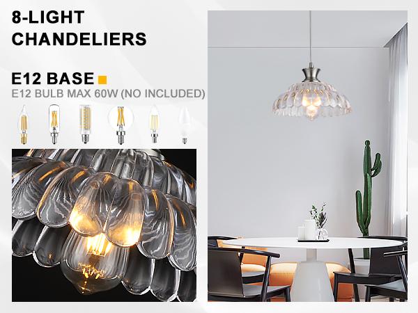 Modern Glass Pendant Lights Kitchen Island, 11.8" Glass Light Fixtures Brushed Chrome Flower Vintage Lighting Glass Ceiling Chandelier for Dining Living Room Restaurant Bedroom Foyer Entryway