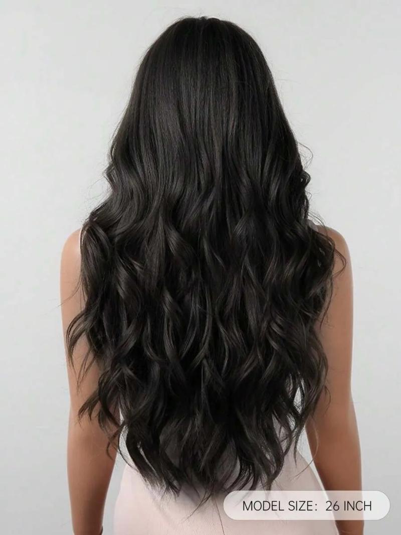 26 Inch Long Curly Wig with Bangs, Realistic Wave Style Synthetic Hair, Heat Resistant, Suitable for Girls Daily Wear and Party Decorations