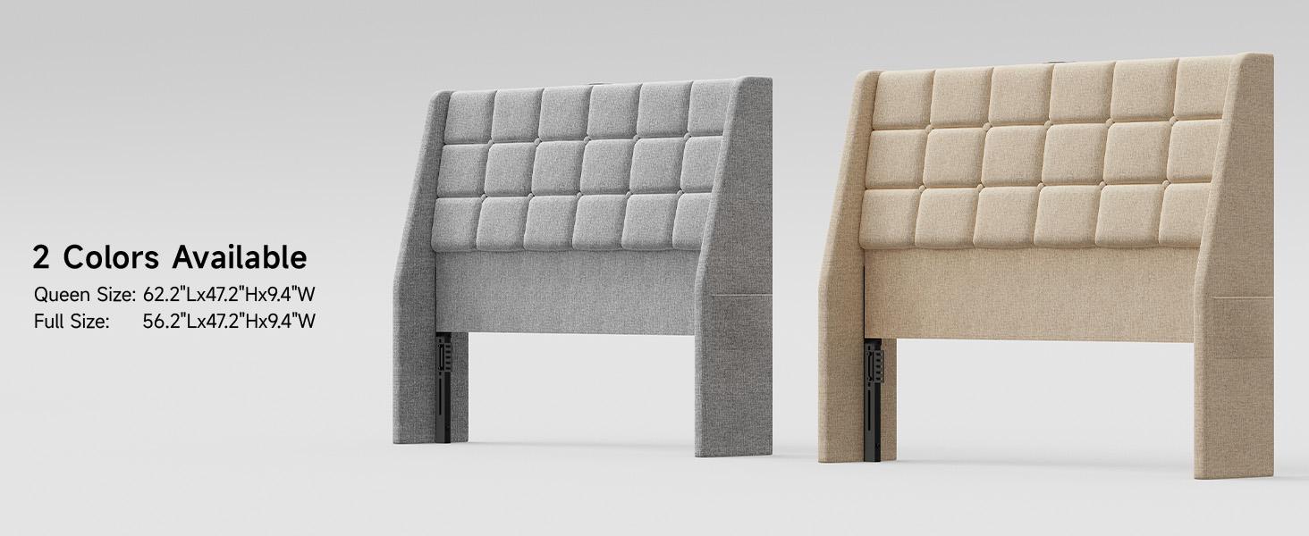 【SPOTLIGHT DAY】ONBRILL Ergonomic Upholstered Full/Queen Size Headboard w/Charging Station, Linen Wingback Headboards w/Storage Pocket, Full Headboard Only, Bed Frame Adapters, Sturdy Solid Wood Bed Head Board