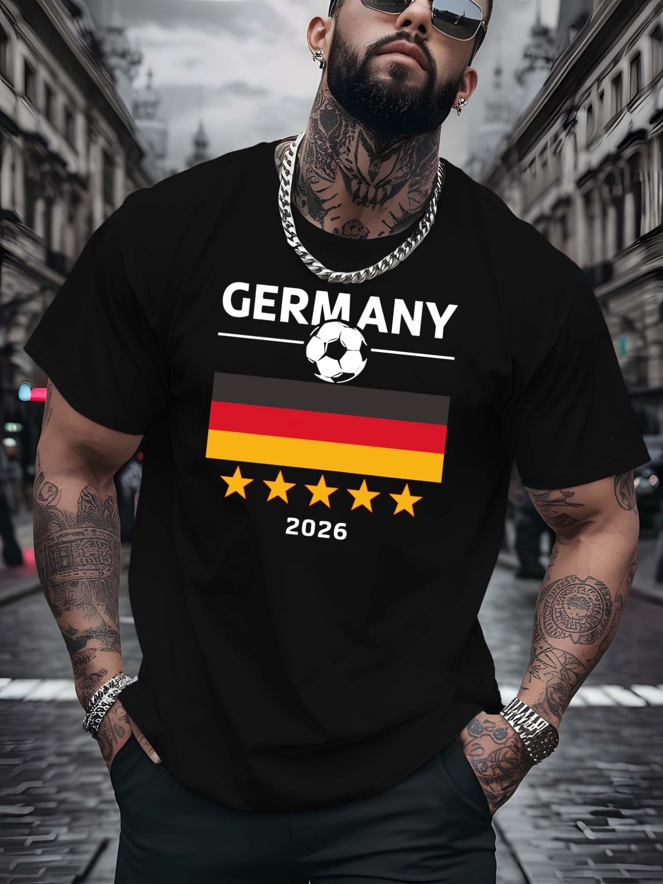 Germany National Team 2026 World Cup Theme Short Sleeve T-Shirt, Men's Loose Fit, Cotton Breathable, Casual Style, Fan Essential