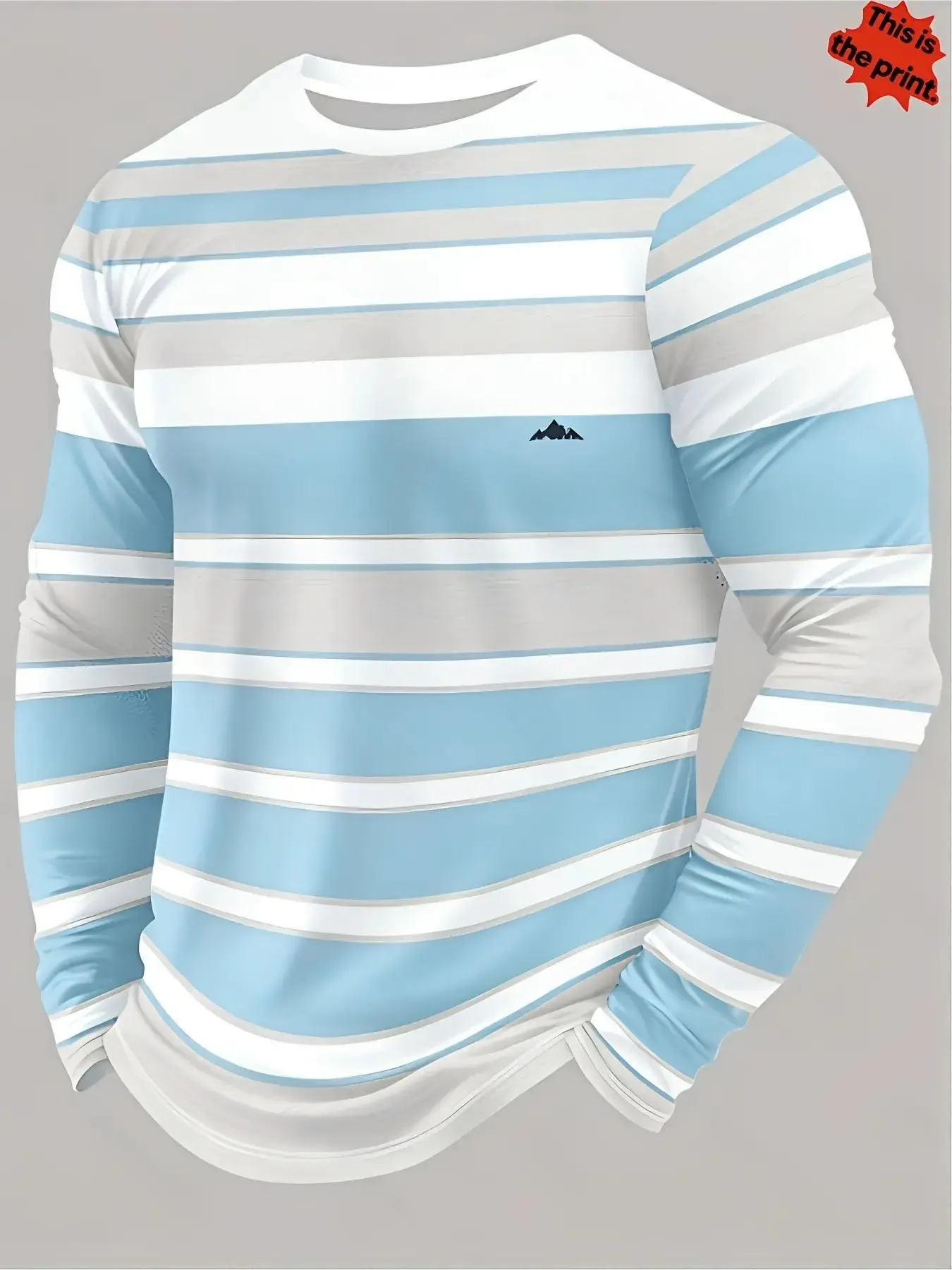Stylish men's long-sleeved t-shirt with pastel striped print, a versatile casual autumn/winter top.