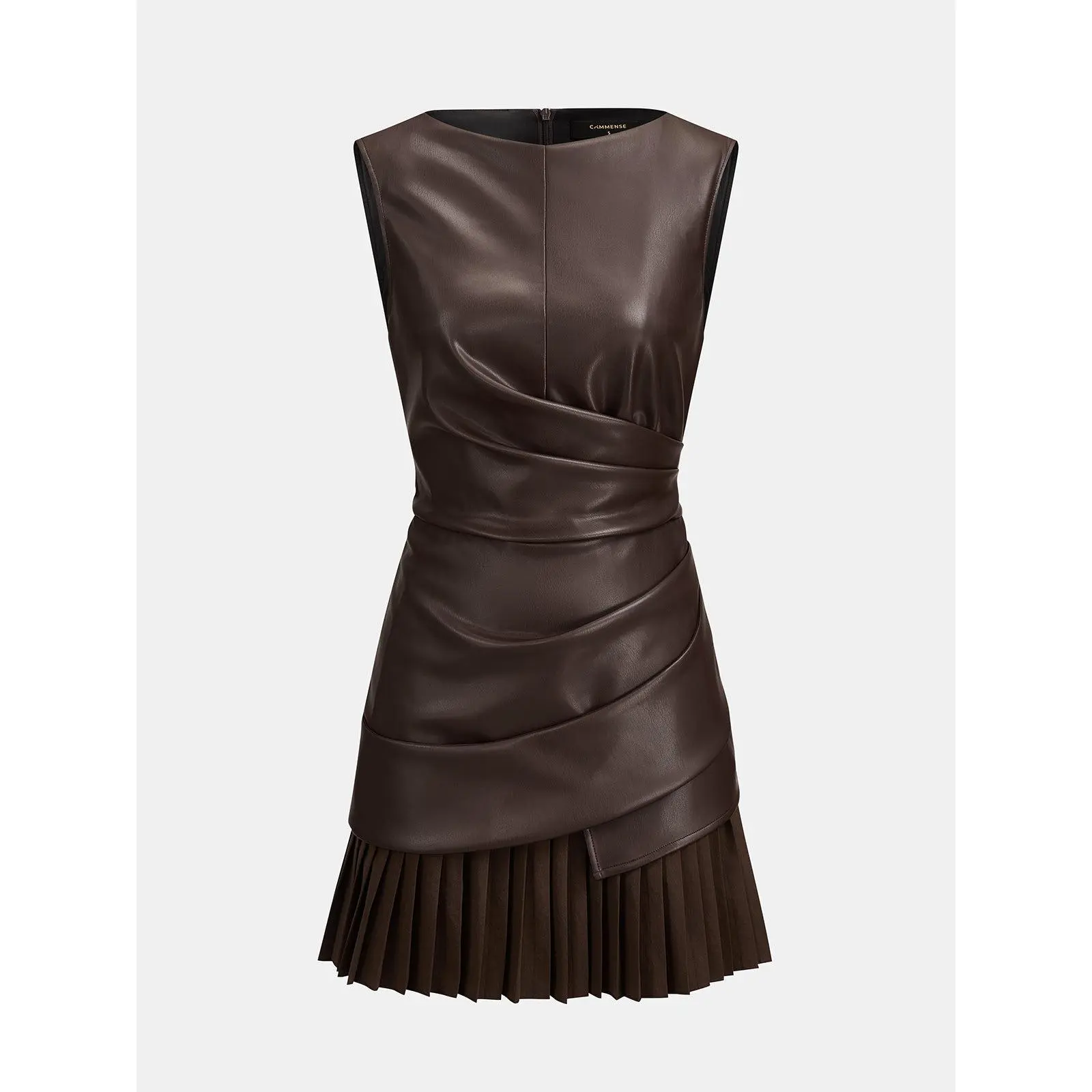 COMMENSE Women's Faux Leather Pleated Casual Mini Dress,sohochic