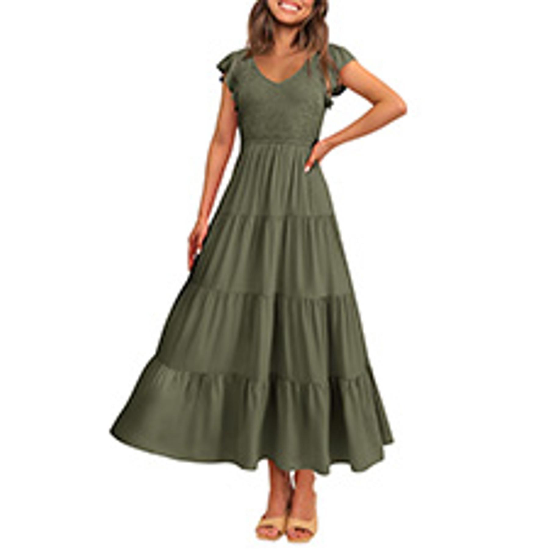Women's 2026 Summer Spaghetti Strap Maxi Dresses Plaid Square Neck A Line Casual Beach Vacation Long Sundress