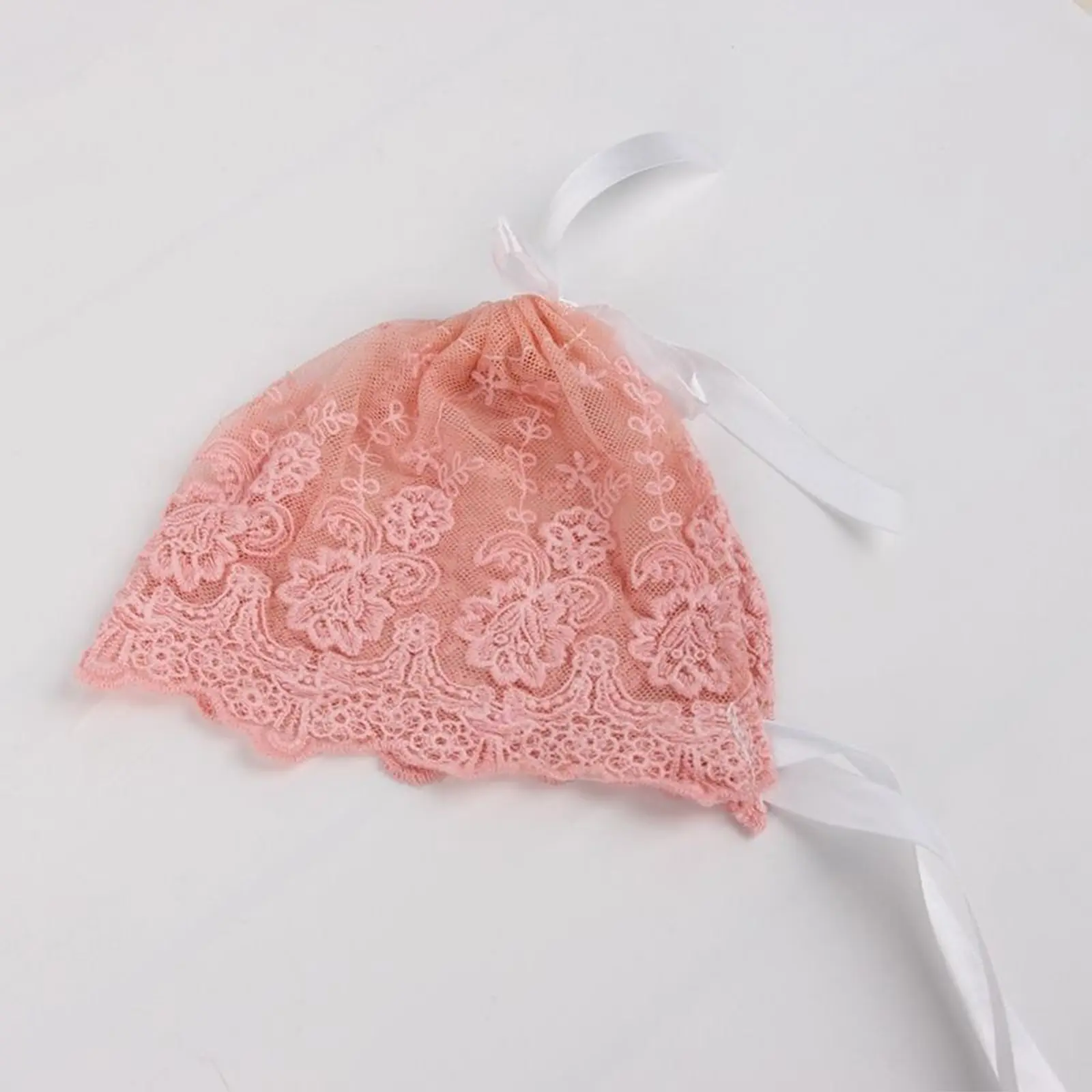 Newborn Baby Photography Props Crochet Knit Bonnet Floral Lace Ruffle Edge Bottom Straps Tie Hat for Infant Baby Handmade Mohair Hat