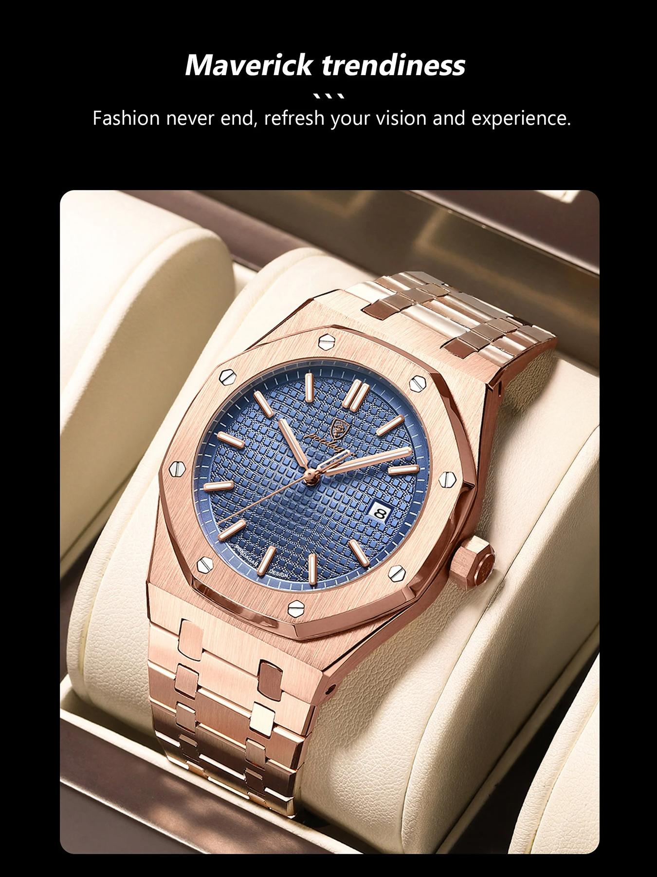 Poedagar Luxury Waterproof Night Light Date Men's Watch, Stainless Steel Fashion Quartz Watch, Suitable for Daily Wear Fashion Men's Watch, Luminous Analog Watch, Waterproof Wristwatch, Fashionable Watch