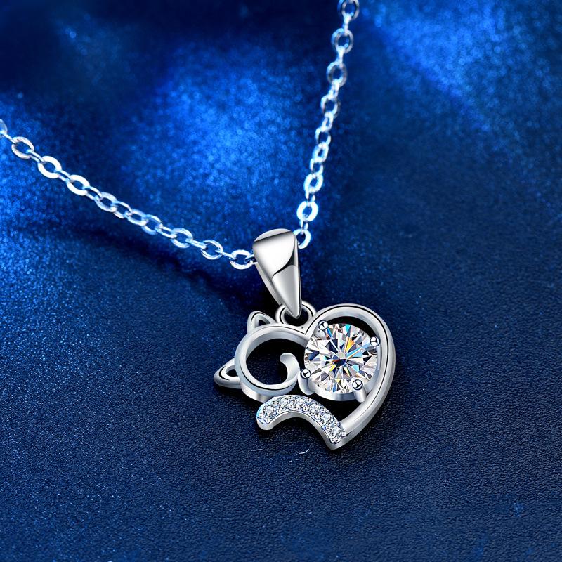 [ASM-NC127] Cute cat 925 sterling silver necklace summer moissanite diamond moissanite cat pendant birthday gift for friend