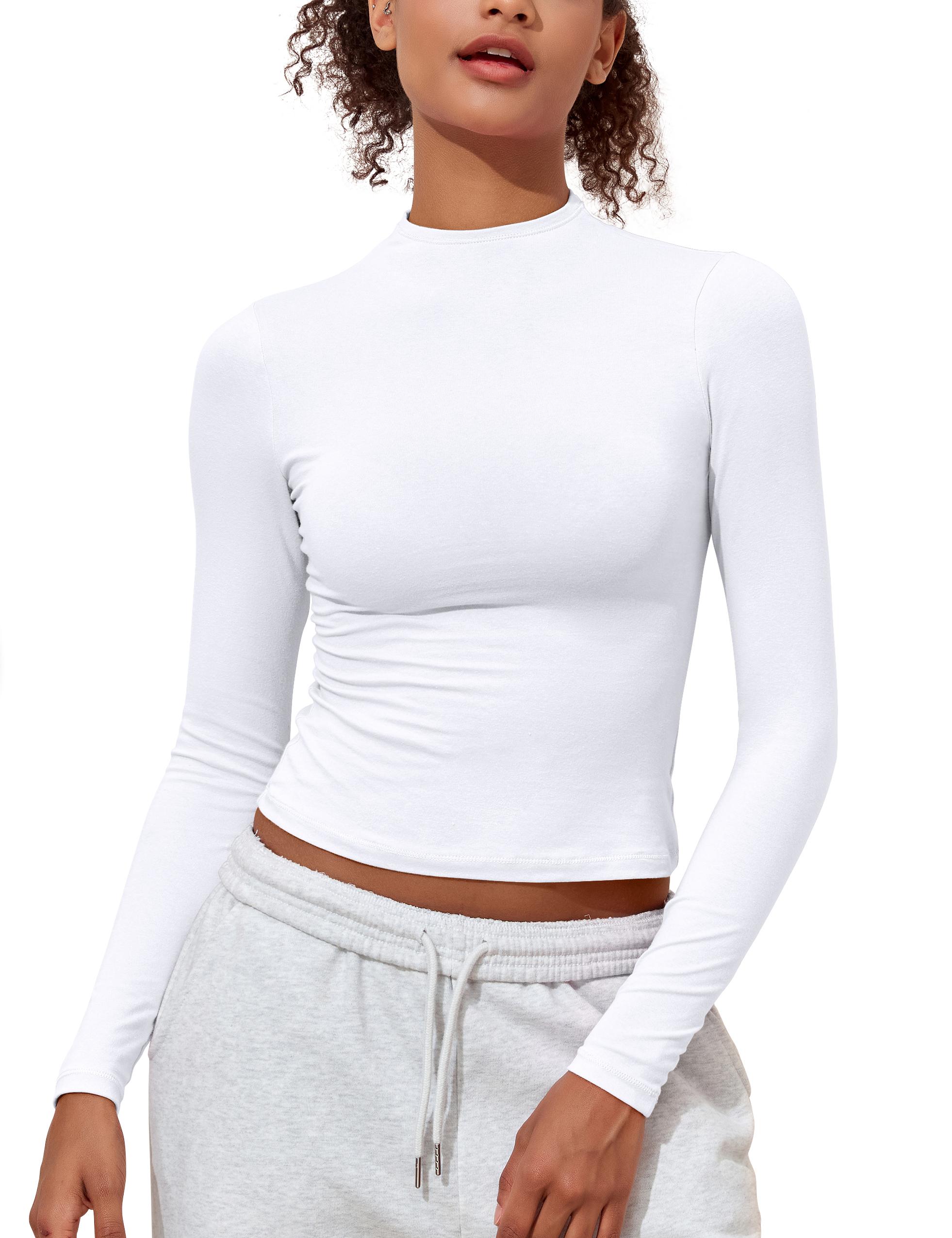 Hilor Women's Long Sleeve T Shirts Basic Cotton Mock Neck Tops Tight Fitted Going Out Crop Tops Y2K Tees Shirts Hilor Women's Long Sleeve T Shirts Basic Cotton Mock Neck Tops Tight Fitted Going Out Crop Tops Y2K Tees Shirts