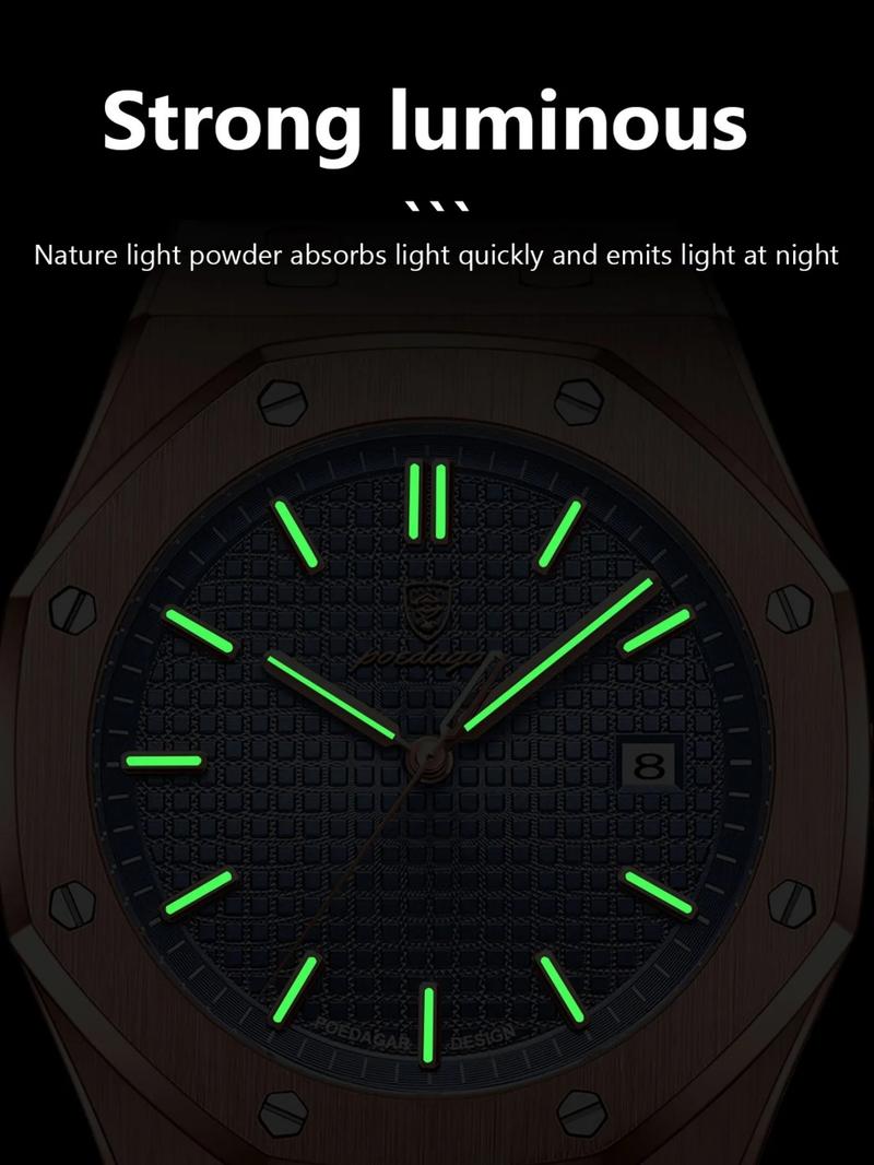 Poedagar Luxury Waterproof Night Light Date Men's Watch, Stainless Steel Fashion Quartz Watch, Suitable for Daily Wear Fashion Men's Watch, Business Fashion Watch