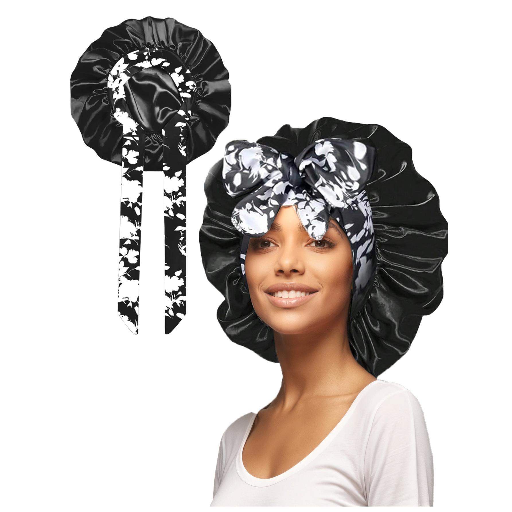 Satin Bonnet for Sleeping, 1 Count Double Layer Satin Lined Hair Bonnet with Elastic Tie Band, Heatless Styling Tools for Women