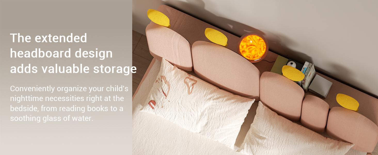 Lilypelle Twin/Full Boucle Bed Frame with Headboard – Cactus Upholstered Platform Bed for Kids, Rounded Corners, Solid Wood Slats, No Box Spring Needed