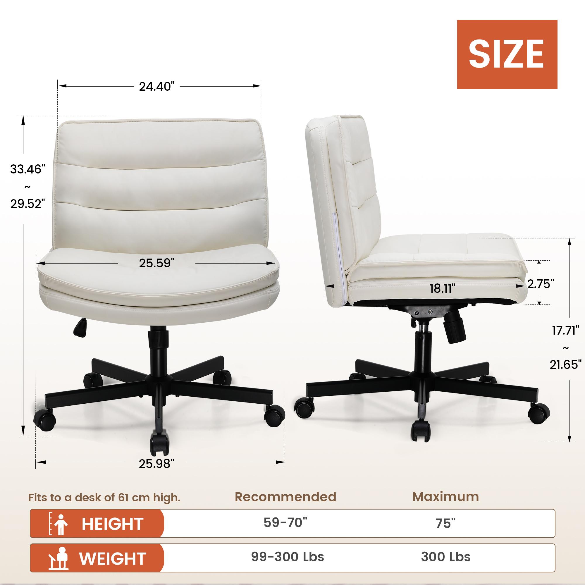 COMHOMA Criss Cross Chair Plus Size With Wheels, Office Chair Sit Cross-legged Armless Swivel Home Modern Home Office Desk Chair