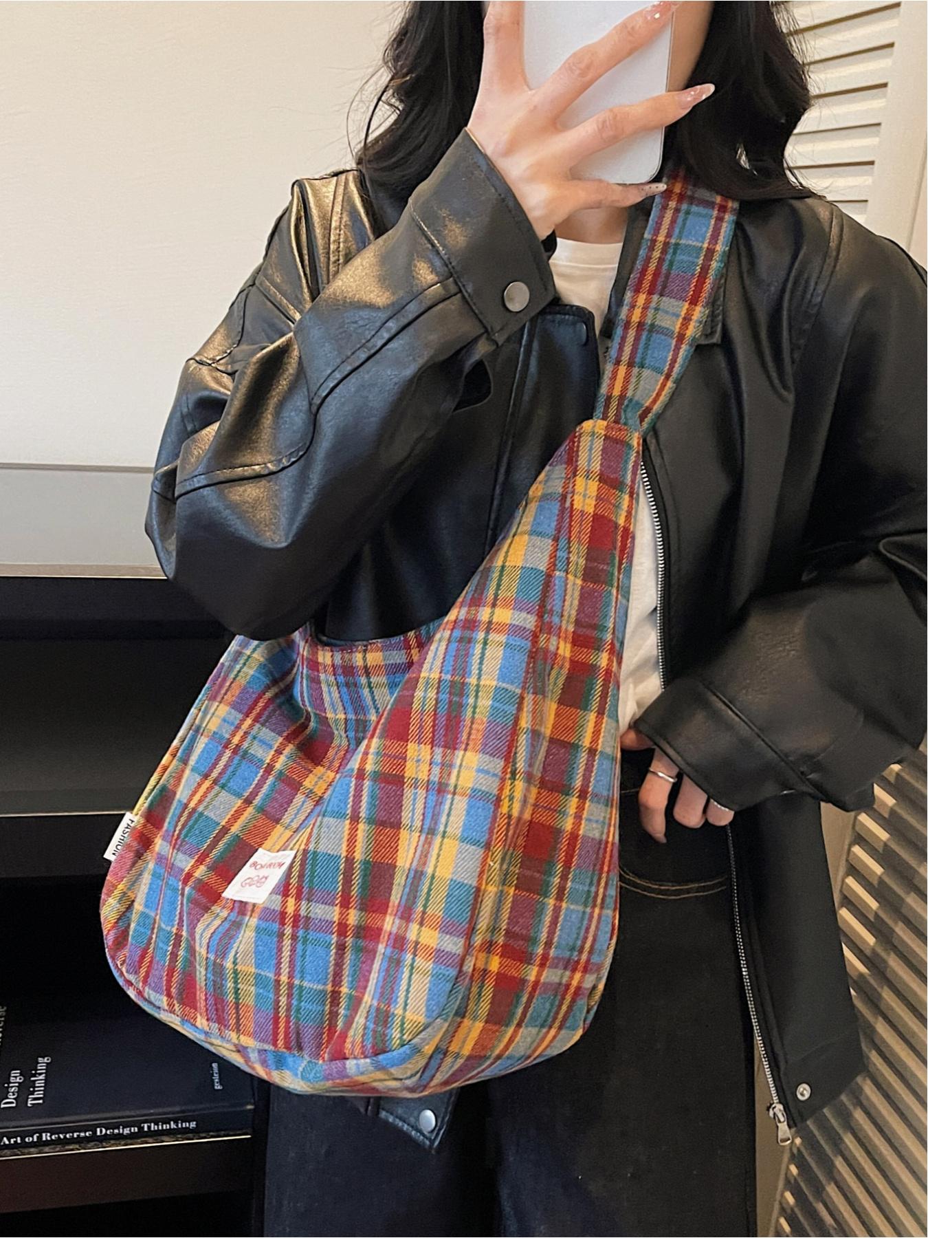 Retro plaid underarm bag, spring/summer canvas relaxed style shoulder bag, Crossbody Tote Bag, Commuter Crossbody Bag, multi-color versatile casual large capacity bag, suitable for dates, work, commuting, shopping, everyday accessories, etc.