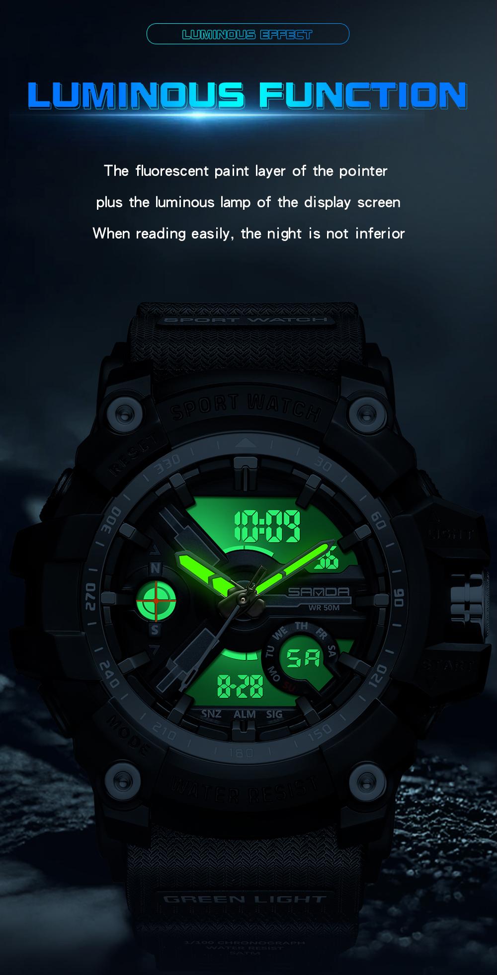 SANDA 3179 for Male Clock shock New Sports Men's Military Watch Waterproof Wristwatch, Men's Sportive Analog-digital Quartz Watch, Water resistant watch with Luminous & Alarm & Calendar Function, with Box