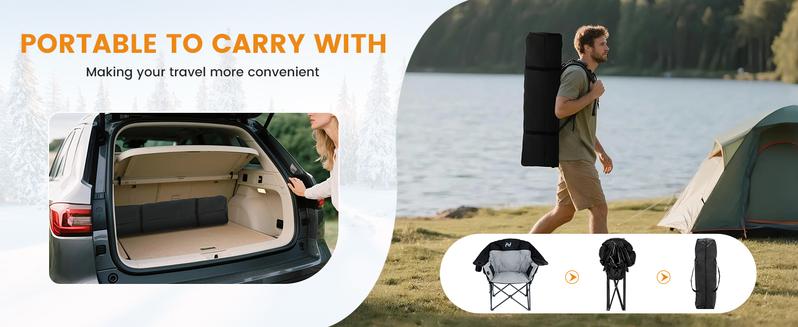 SLSY Oversized Heated Massage Camping Chair for Adults, 3-Level Heat & Massage Padded Folding Outdoor Sports Chair with Storage Pocket for Camping,Games,Christmas Party