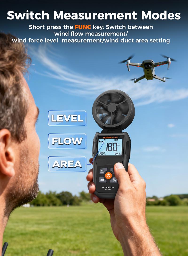 POROMETISTO AEM01 Digital Anemometer 0.8~40m/s Wind Speed Meter Handheld Humidity Air Velocity Airflow -20~60°C Temperature Test POROMETISTO AEM01 Digital Anemometer 0.8~40m/s Wind Speed Meter Handheld Humidity Air Velocity Airflow -20~60°C Temperature Test
