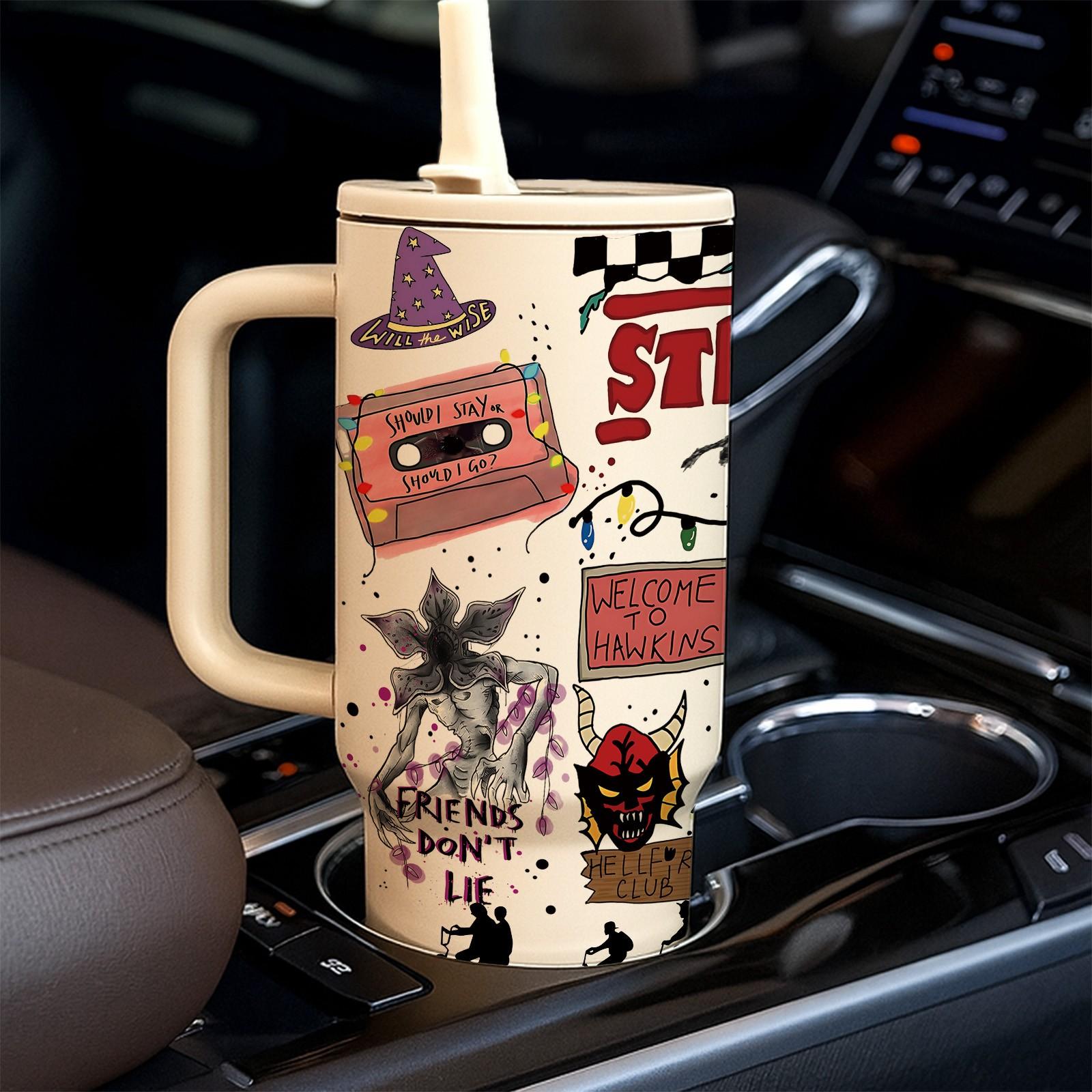 1 Pc 40oz Insulated Mug Tumbler, Double Wall Vacuum Cup, Leak-Proof Skinny Thermal Mug for Hot Cold Drinks, Keeps Hot 12 Hours Cold 24 Hours, Vintage Cartoon Art Style Gift for Women Men, Holiday Birthday Festival Office Daily Use