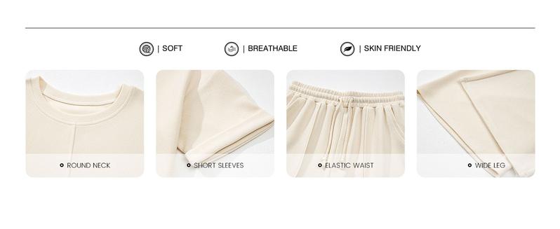 Naeduo Knitwear Set For Women 2-Piece Casual Versatile Set Short Sleeve Knit TopWide Leg Pants With Pockets